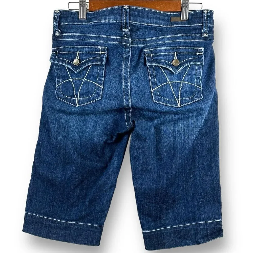 Kut From The Cloth Women's 6 Natalie Long Bermuda Shorts Blue Denim Flap Pockets